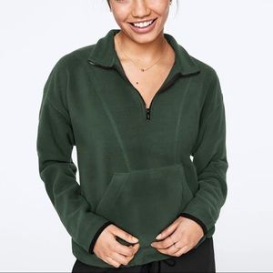VICTORIA SECRET PINK GREEN POLAR FLEECE HALF ZIP JACKET